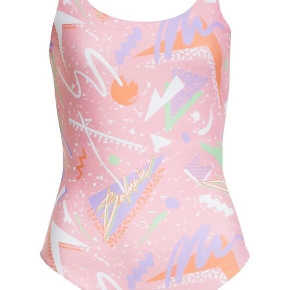 BALMAIN Olimpionic Logo Print One-Piece Swimsuit Pink sz 2 US / 34 FR Barbie - Picture 1 of 4